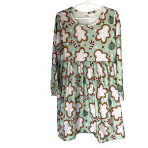 Fit & Flare Knee Length Girl's GINGERBREAD MAN Christmas Holiday Dress Size 6-7